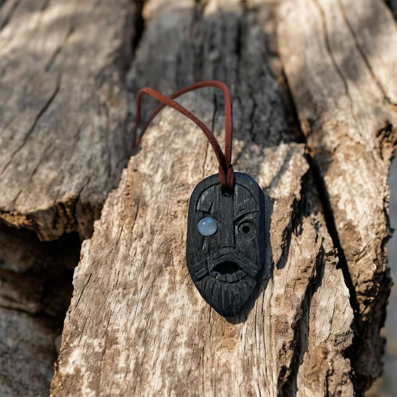 Odin Pendant, Bog Oak with Moonstone